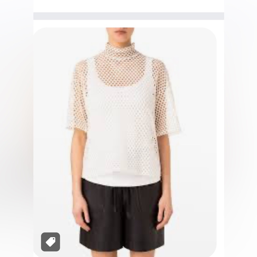 Akris Punto cream mesh mock neck top. Size 12 EUC